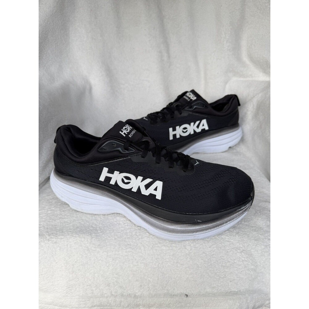 Hoka One One Bondi 8 Shoes Mens Size 11.5 Black Running Max Cushion 1123202 BWHT